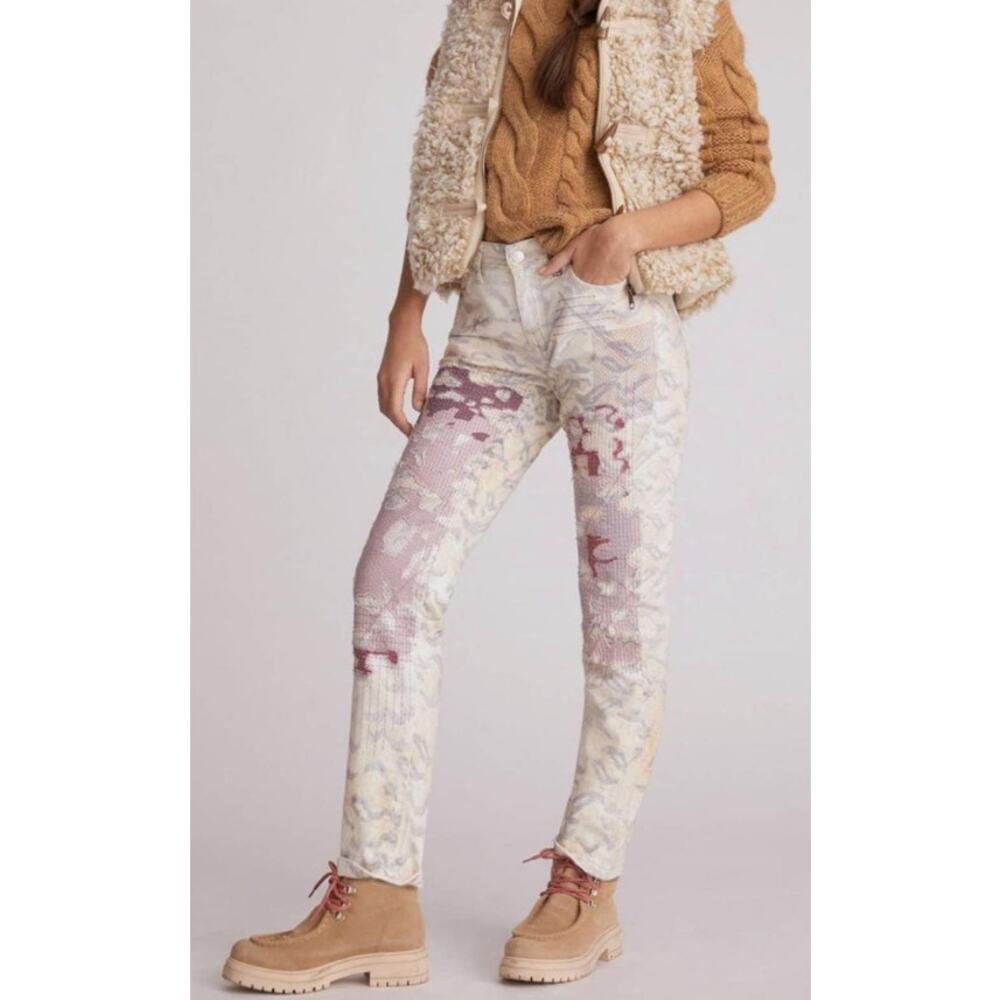 PILCRO anthropologie anthro white grey pink patchwork slim boyfriend denim jeans